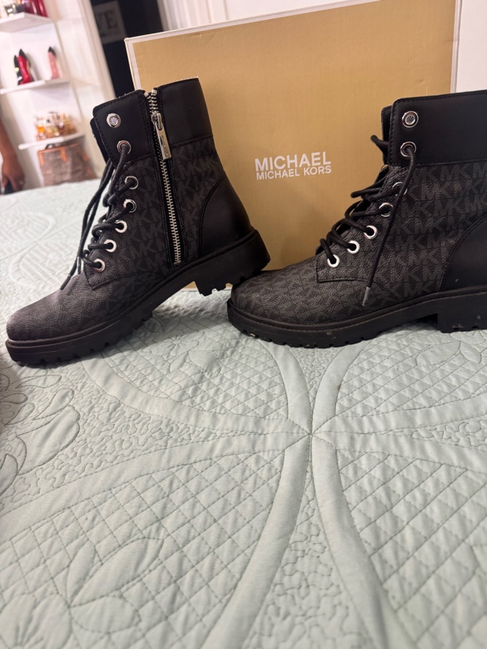 Michael Kors Black Logo Lace-Up Combat Boots